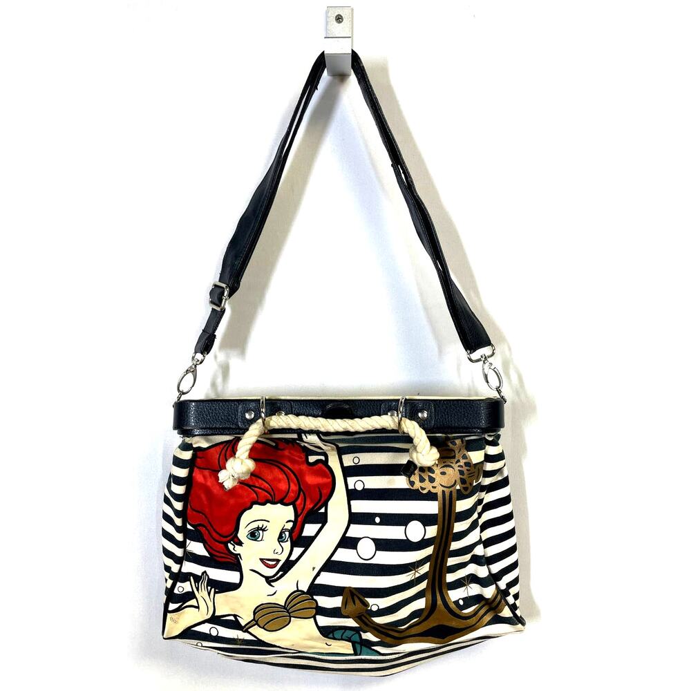 LOUNGEFLY DISNEY Little Mermaid Ariel Nautical Stripe Shoulder Bag Blue White